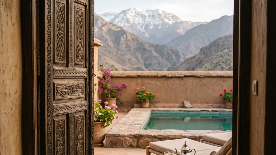 Imagen ilustrativa de Kasbah Tamadot: Una kasbah en lo alto de una colina a una hora de Marrakech, con el Toubkal en la ventana y un pueblo en el valle