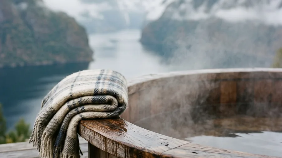Imagen ilustrativa de Storfjord Hotel: Una casa de madera con tejado de hierba en el bosque sobre el Storfjord, con perros bienvenidos